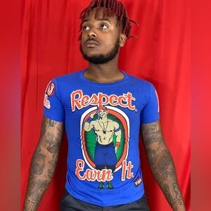 Official WWE John Cena Royal Blue Respect Earn It Graphic Tee Size Small